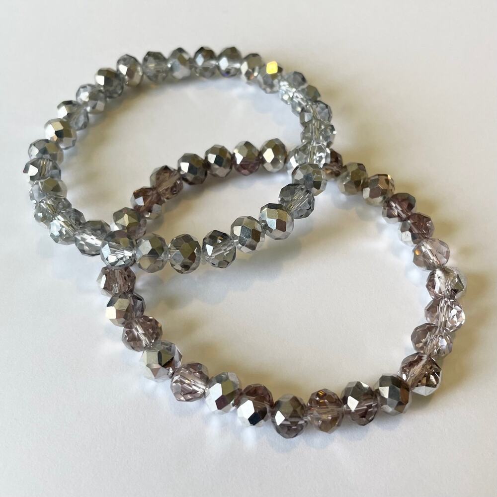 2 Piece Electroplated Faceted Austrian Crystal Bracelet Set ~ 7”